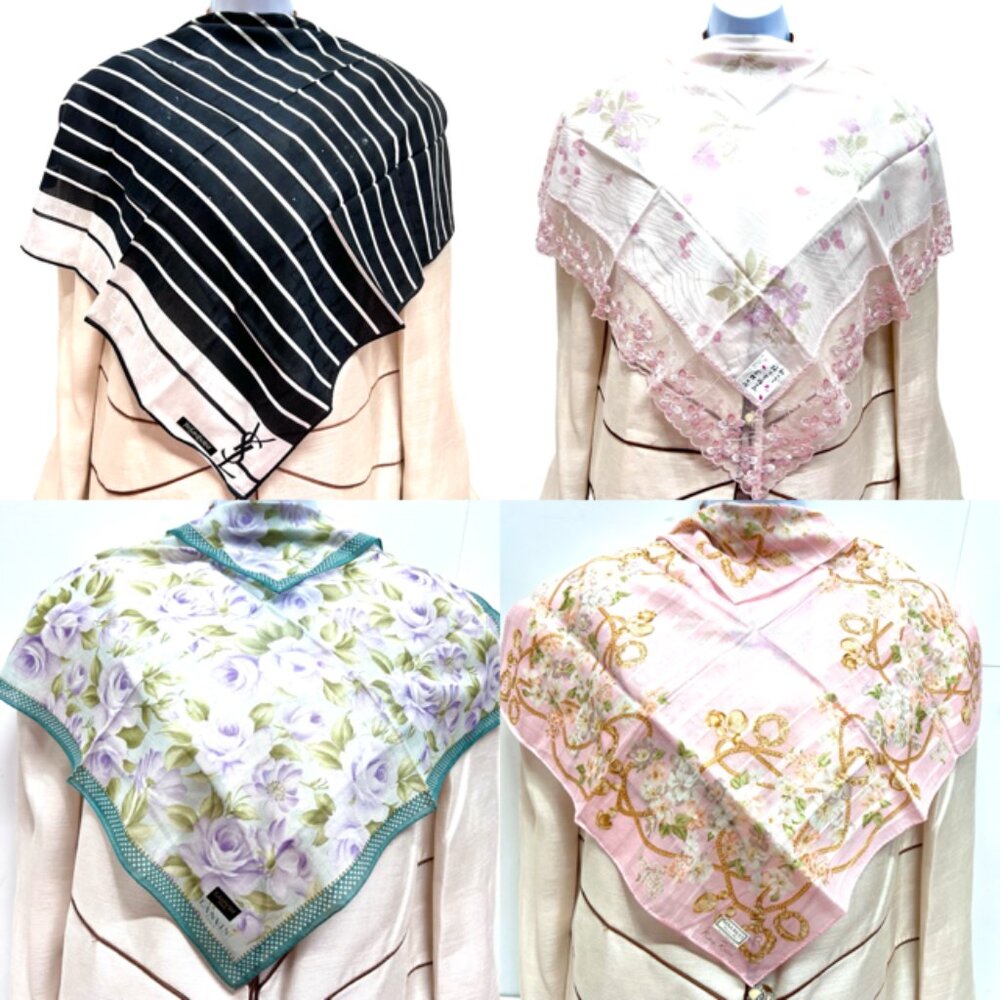 BUNDLE 4:   YSL-LANVIN-NINA RICCI-JP  MiniScarf/Handker Cotton/Silk 25" 22"(86)
